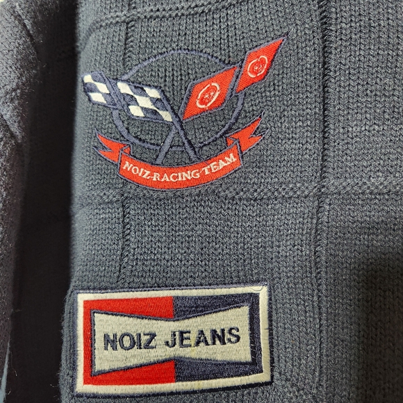 Noiz Racing Team Men's Navy and Light Blue Quarter Zip Heavy Weight Sweater - Picture 2 of 11